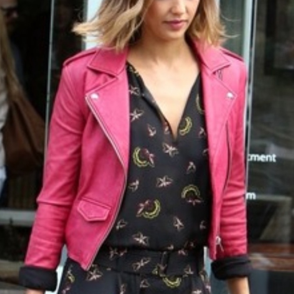 Iro Hot Pink Leather Jacket Size 0